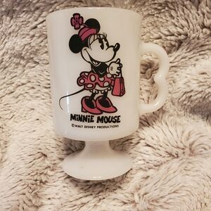 Vintage Disney Minnie Mouse Milk Glass Hot Beverage Pedestal Coffee Cup Mug
